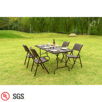 Table pliante de 6 pieds avec 8 chaises, table pliante en plastique, ensemble de salle à manger rectangulaire brun, tables pliantes en vrac