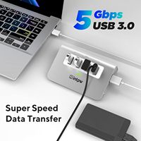 Hub USB 3.0 de Aluminio con 4 Puertos y Cable de 1 Metro, Sin Necesidad de Enchufe, para PC/Laptop, Memoria USB, Impresora, Cámara, Teclado, Ratón