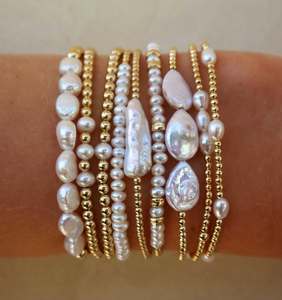 Ipoallergenico Non appannamento impermeabile pila di gioielli oro perline in acciaio inox bracciale fatto a mano bracciale elasticizzato Vintage - Product Image 3