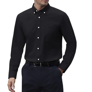 100% di cotone Oxford bottone verso il basso camicie nere per gli uomini di colore solido logo personale di personalizzazione - Product Image 1