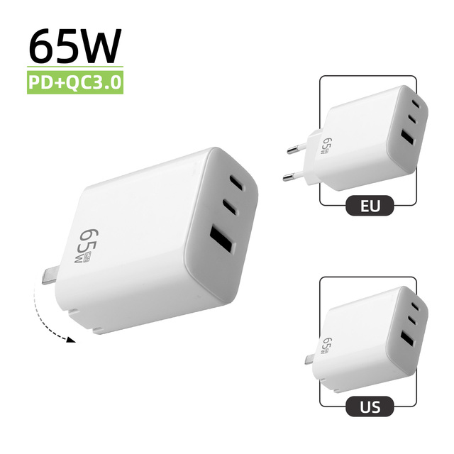 Super Fast PD 65W Multi-Port USB-C Type-C GaN QC3 PPS Plug Charger for IPhone Mac Sumsung Factory Supplier Wholesale OEM ODM