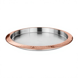 Plateau de service rond martelé en acier inoxydable en cuivre Plateau de bar en métal pour ustensiles de cuisine et fête - Product Image 1