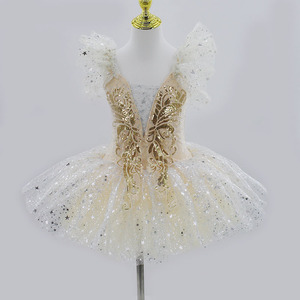 Vestido de Ballet con Lentejuelas para Niñas, Ropa de Actuación <span class=keywords><strong>Beige</strong></span>, Faldas de Danza Moderna para Niñas, Tutú de Ballet para Gimnasia, Ropa de Danza para Niños - Product Image 5
