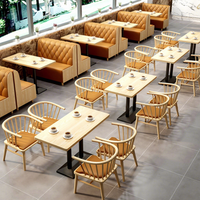 Ensemble Canapé et Table de Restaurant Commercial en Cuir et Bois pour Café, Fast-Food, et Salon de Thé