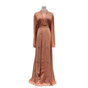 Nuevo vestido Abaya bordado marrón para mujer, fiesta de graduación túnica larga de, ropa islámica de Dubai Hijabi hecha de poliéster para adultos