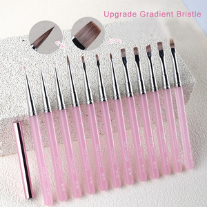 Pinceaux de manucure professionnels à manche en acrylique rose transparent avec logo personnalisé, pour nail art, liner, gel de construction et peinture One Stroke, tailles 6mm, 9mm, 12mm - Product Image 1