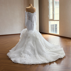 Rsm261050 Elegante Vestido <span class=keywords><strong>de</strong></span> Novia <span class=keywords><strong>Sirena</strong></span> con Mangas Largas, Corsé <span class=keywords><strong>de</strong></span> Encaje, Falda <span class=keywords><strong>de</strong></span> Organza con Pliegues y Volantes, Vestido <span class=keywords><strong>de</strong></span> Novia Jancemebr - Product Image 3