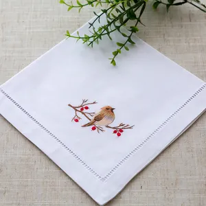 Hot sale linen cotton embroidery fancy wedding table napkins