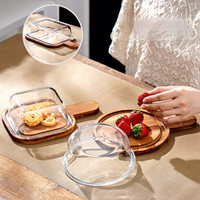 ESTICK Plat à fruits en bambou naturel avec couvercle en verre transparent – Idéal pour desserts, comptoir de cuisine, collations, fromages et conservation quotidienne