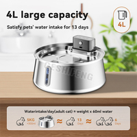 Fontaine à eau sans fil pour chat en acier inoxydable 4L, distributeur d'eau pour animaux de compagnie