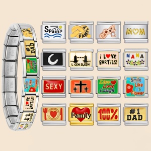 Nouveau Bracelet à Breloques Italien Tendance Personnalisé avec Mots Anglais DAD NANA LOVE SEXY, Compatible avec des Maillons de 9 mm en Acier Inoxydable pour la Fabrication de Bijoux DIY - Product Image 1
