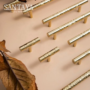 Santaya PVD Gold Brass Handles Kitchen Cabinet Pulls <strong>Bedroom</strong> Wardrobe Drawer <strong>Knobs</strong> Furniture Hammered Handle - Product Image 4