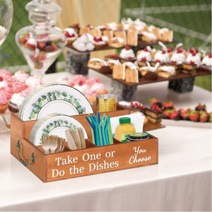 PicnicBBQ rectangulaire bois ustensile organisateur laque finition papier assiette tasse fourchette cuillère porte-serviettes pour les fêtes - Product Image 5