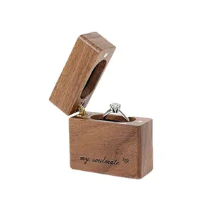 Modern Small Slim Flat Wooden Ring Jewelry Box Case For Proposal, Wedding, Engagement