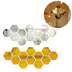 Hexagon <b>Mirror</b> Wall Stickers Acrylic Self Adhesive Mosaic <b>Tiles</b> Sticker Decals Gold for DIY Bedroom Bathroom Home Decor - Product Image 5