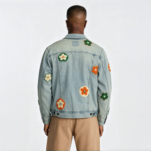 Chaqueta Vaquera para Hombre, Cómoda, Transpirable, con Estampado Floral, de Peso Medio, con Bolsillos Funcionales, para Primavera, Casual, Resistente al Viento, para Uso Diario - Product Image 2