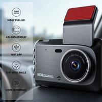Caméra de tableau de bord 1080P IPS à objectif unique avec WiFi, écran HD 4 pouces, mini USB, batterie 150 mAh, 64 Go, WDR, enregistrement en boucle