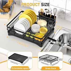 Escurridor de Platos de Hierro Resistente al Óxido para Encimera con Bandeja de Drenaje y Soporte para Cubiertos para Platos y Tazones de Cocina - Product Image 6