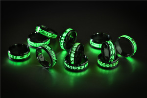 Glow in the Dark <b>Black</b> Trendy Fashion Male Female Jewelry <b>Mens</b> Stainless Steel Luminous <b>Rings</b> - Product Image 5