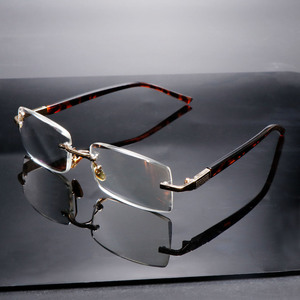 <strong>Fashion</strong> Custom Gold Square Eyeglasses Metal Rimless Diamond Cut Edge Anti Blue Light Blocking <strong>Reading</strong> <strong>Glasses</strong> for Men - Product Image 3