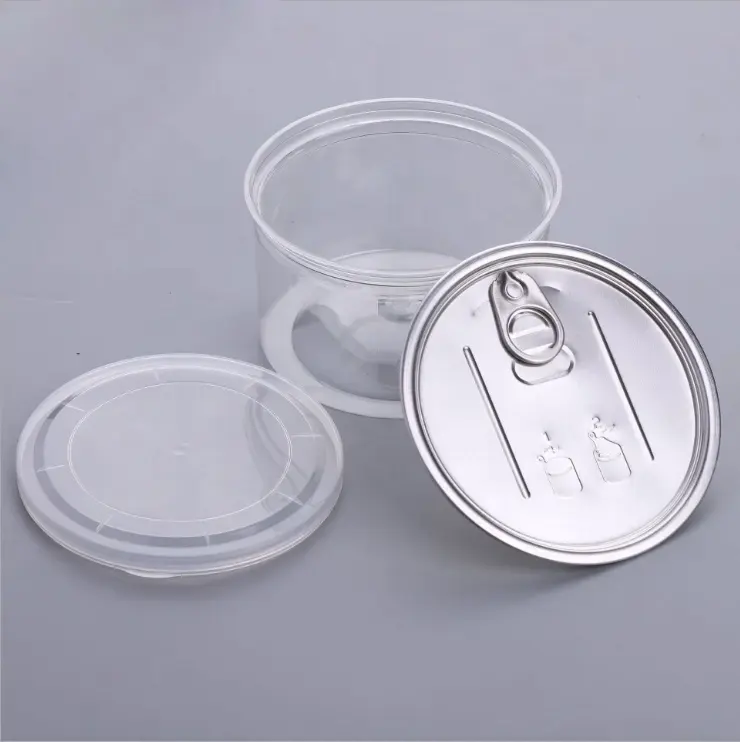 Venta al por mayor 12 oz plástico anillo tirar lata recipiente de almacenamiento de alimentos