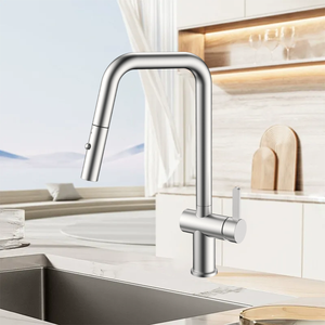 솔질 된 니켈 풀 아웃 304 스테인레스 스틸 믹서 주방 싱크대 탭 호텔 아파트 주방 - Product Image 2