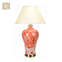 Lampe de bureau/table électrique de luxe en céramique rouge, motif dragon antique, design européen, à incandescence, en gros, en promotion
