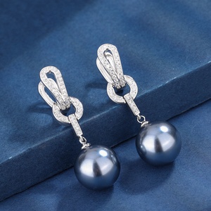 Fashion Jewelry Eco-friendly Copper <b>Silver</b> Plated 14mm Shell Pearl <b>Long</b> Drop <b>Earrings</b> for Women Refined Daily Wear - Product Image 4