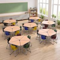 Ensemble de bureaux triangulaires modernes pour l'apprentissage collaboratif - Mobilier scolaire ergonomique réglable en hauteur pour le travail en groupe et les salles de classe