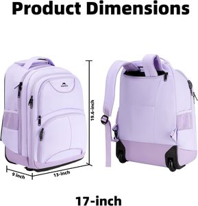 Sac à dos à roulettes résistant à la chaleur sac à dos de voyage avec roues bagages à roulettes ordinateur portable sac à dos valise à roulettes - Product Image 5