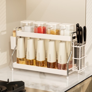 <span class=keywords><strong>Étagère</strong></span> de rangement portable à 2 niveaux pour bouteilles de sirop, support pour épices, station café, organisateur de comptoir de cuisine - Product Image 1