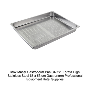 Bandeja perforada de acero inoxidable GN 2/1 para alimentos, 65 × 53 × 6.5 h cm, 2836 g, Inox Macel - Product Image 2