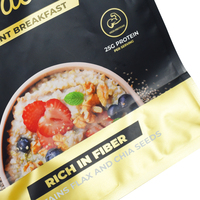Large Flat Bottom Stand up Pouch Custom Matte Resealable Zipper Box Bag for Protein Oats Instant Breakfast Bulk Powder