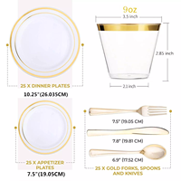 175 pièces Assiettes jetables en plastique à bordure dorée, élégantes et robustes, pour desserts de fête et mariages, ensemble de vaisselle
