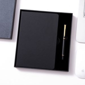Ensemble cadeau de papeterie personnalisée pas cher, carnet de notes, agenda de bureau 2024, journal en cuir PU noir et bleu A5 avec stylo, boîte cadeau - Product Image 2