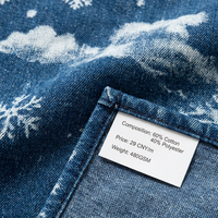 Vente en gros – Tissu denim tricoté épais 480 GSM en mélange de coton écologique, imprimé nuage indigo vintage, respirant, pour garçons et filles, tendance