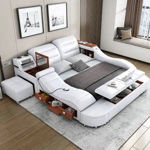 आधुनिक लक्जरी स्मार्ट बिस्तर कमरे में फर्नीचर चमड़े बिस्तर स्पीकर यूएसबी चार्जर के साथ मालिश सोफा बेड