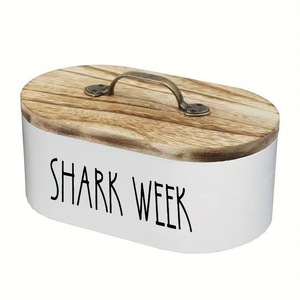 Caja de almacenamiento de madera Shark Week con tapa ovalada negra y asa, contenedor decorativo - Product Image 5