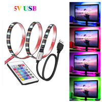 Bande de rétroéclairage TV flexible 5V SMD 5050 1M 2M 3M 4M 5M USB RVB LED bande lumineuse avec télécommande 24 touches