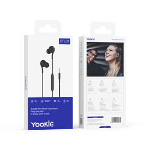 Écouteurs filaires YooKiE ETL01 3,5 mm avec décodage numérique HIFI, haut-parleur 14 mm et commande intégrée – Vente directe usine - Product Image 1