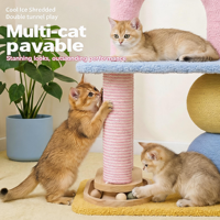 Arbre à chat multifonctionnel grand format avec griffoir en carton, double jouet à bille, perchoir et lit, gain de place pour animaux d'intérieur