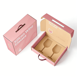 Boîte d'emballage d'expédition imprimée en couleur, boîte <span class=keywords><strong>à</strong></span> vin en carton ondulé personnalisée avec poignée en plastique et insert en carton - Product Image 2