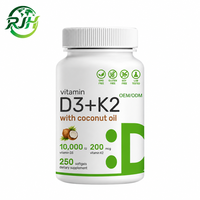 OEM/ODM Vitamine D3 10000UI + K2 200mcg avec huile de noix de coco en gélules molles, non-OGM, sans gluten, complément alimentaire testé en laboratoire