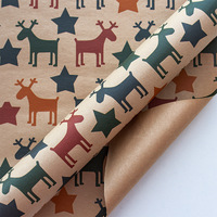 Papier d'emballage de Noël haut de gamme, feuilles de papier cadeau avec motif sapin et rennes, 70*50cm, décoration de boîte cadeau de Noël, papier artisanal 80GSM