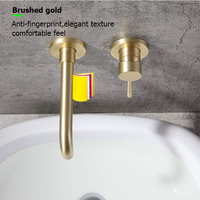 Mitigeur de lavabo de salle de bains, brosse de luxe modéré, laiton doré mural, robinet encastré pour robinet de lavabo