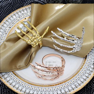 Elegante Soporte de Servilletas y Anillo de Mesa con Forma de Palma de Mano de Esqueleto Metálico para Halloween, Dorado, para Fiestas - Product Image 2