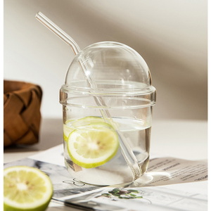 Copo de Sobremesa de Vidro Borossilicato de 400ml, Transparente, Livre de BPA, Resistente ao Calor, Reutilizável, com Tampa e Canudo - Product Image 2