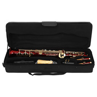 Bb Straight Soprano Saxophone Red Lacquered Body Gold Lacquered Keys Professional Woodwind Instrument HYM-767 Adjustable
