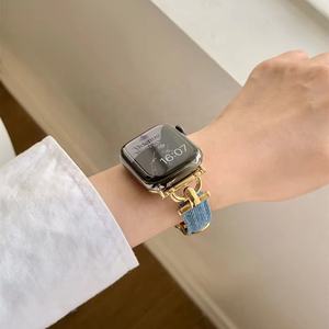 Bracelet en cuir de vachette Dermis avec boucle en D pour Apple <span class=keywords><strong>Watch</strong></span> Series 9 8 Bracelet de montre en cuir véritable pour <span class=keywords><strong>Galaxy</strong></span> <span class=keywords><strong>Watch</strong></span> - Product Image 4