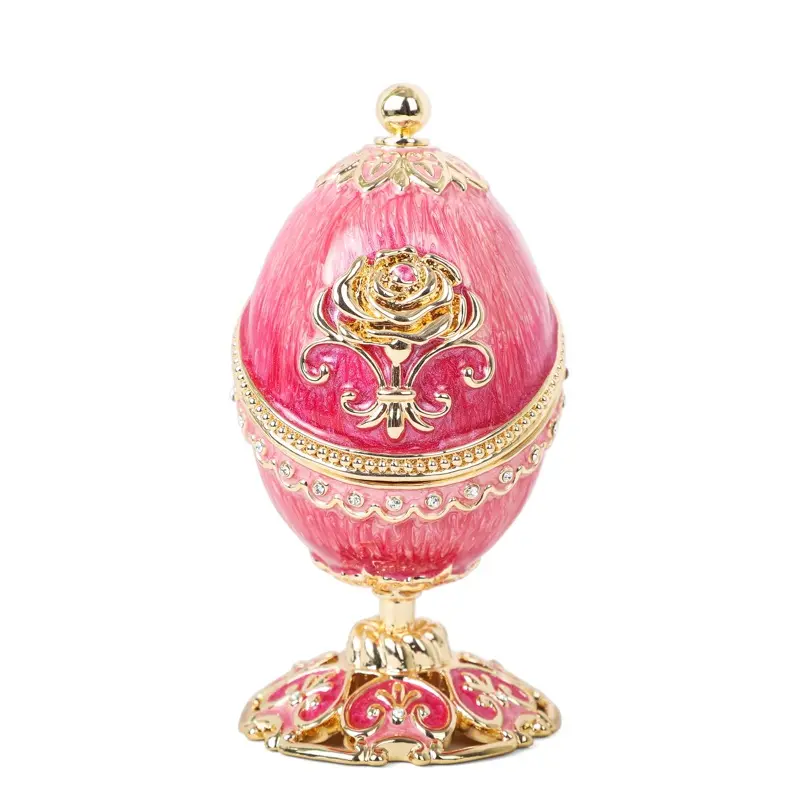 Boîte artisanale en métal étain fait à la main cadeau de Saint-Valentin romantique royal boîte à bibelots en métal émaillé rose Fabergé